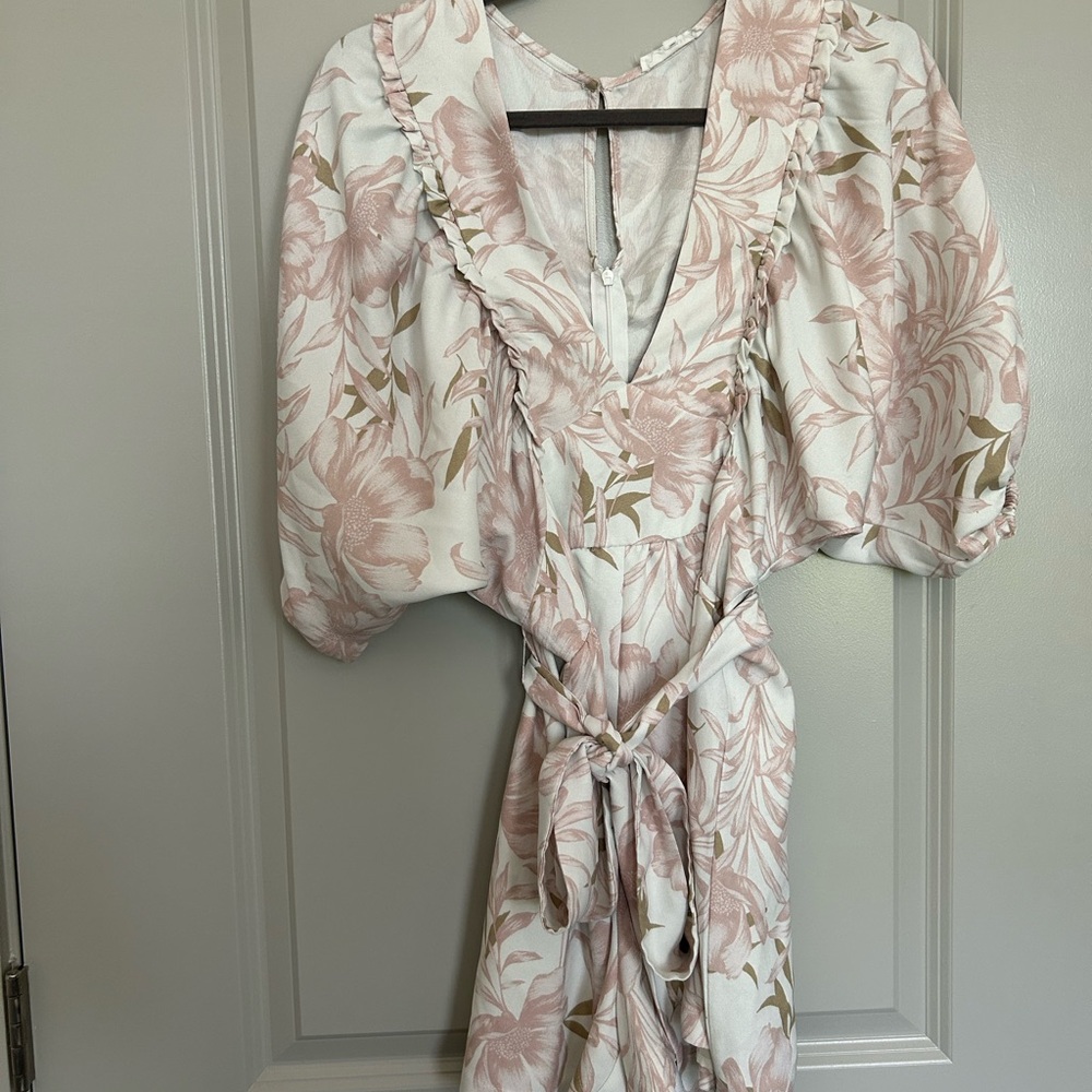 Floral Puff Sleeve Dress with Tie Waist
